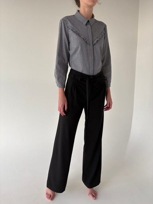 Pantaloni noi palazzo tall negri de brand luxury italian din stofita