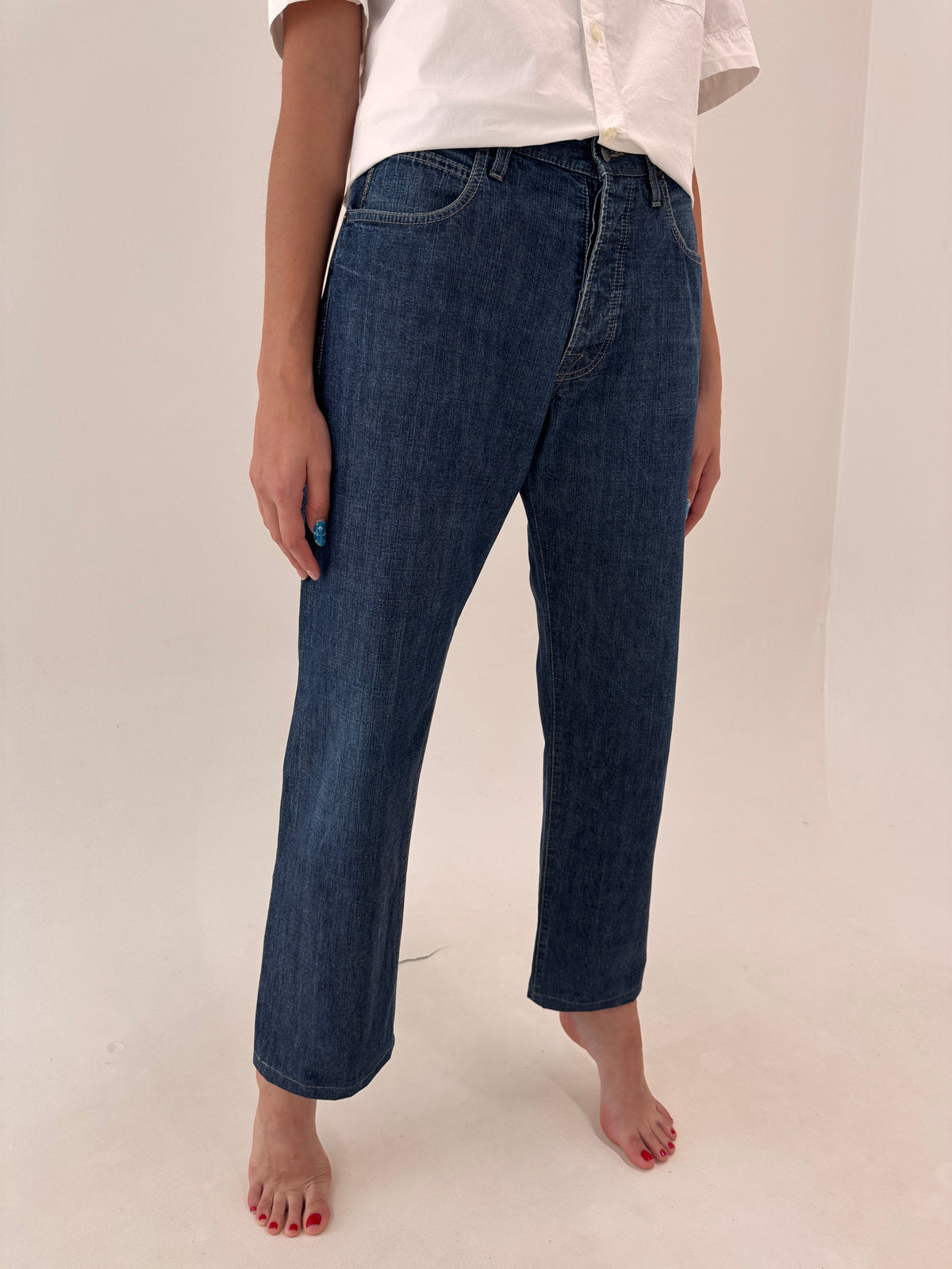 Jeans ultra luxury Armani din gama de top dark wash straight leg taller