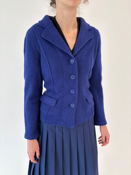 Sacou cambrat albastru cerneală de brand luxury vintage din lana merino