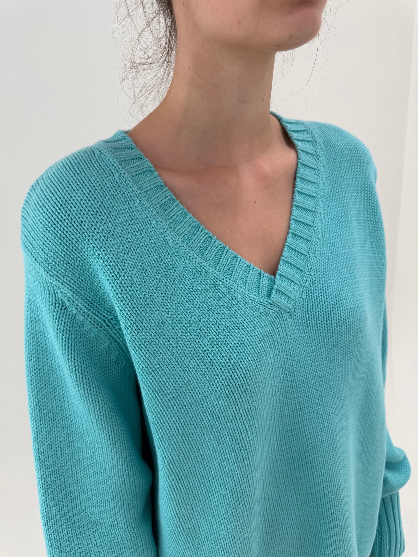 Soft knit Ralph Lauren turcoaz din bumbac premium greu excepțional