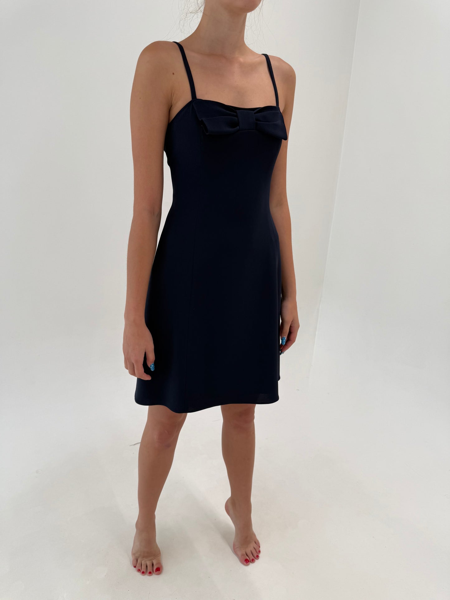 Rochie luxury Aspesi Navy blue de la zi la cocktail in model cambrat cu funda