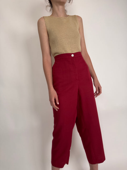 Pantaloni petite dark cherry red plus size cu talie ultra înaltă elastică