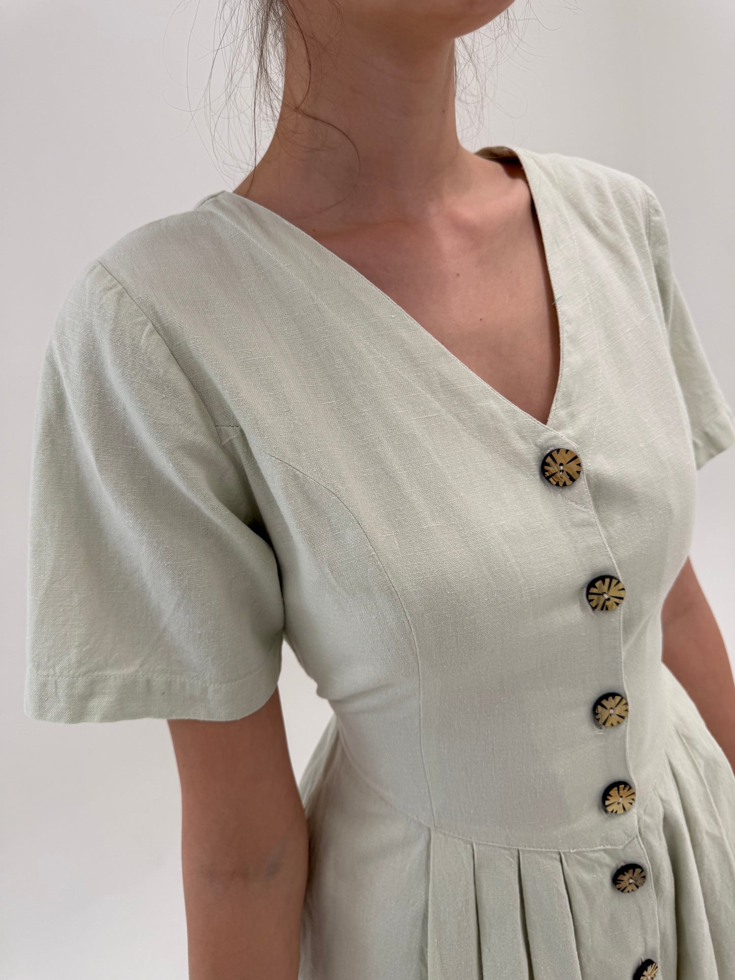 Rochie vintage very light pistachio green cu corsaj din pânză excepțională