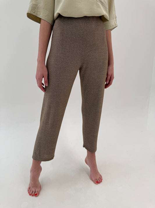 Pantaloni dark nude din jerse excepțional de in și bumbac