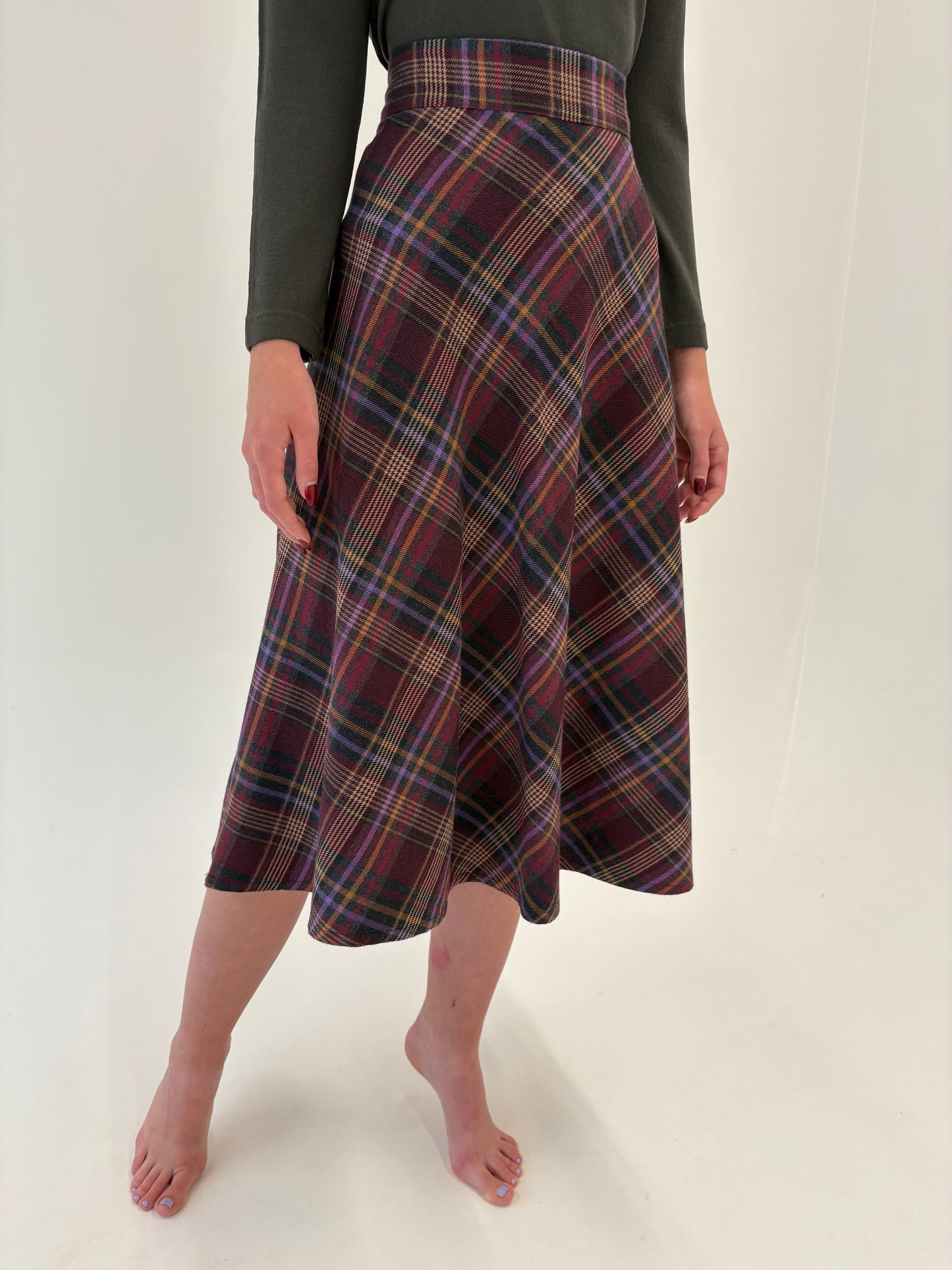 Fustă în carouri cu talie ultra înaltă din stofă de mix de lana extrafina