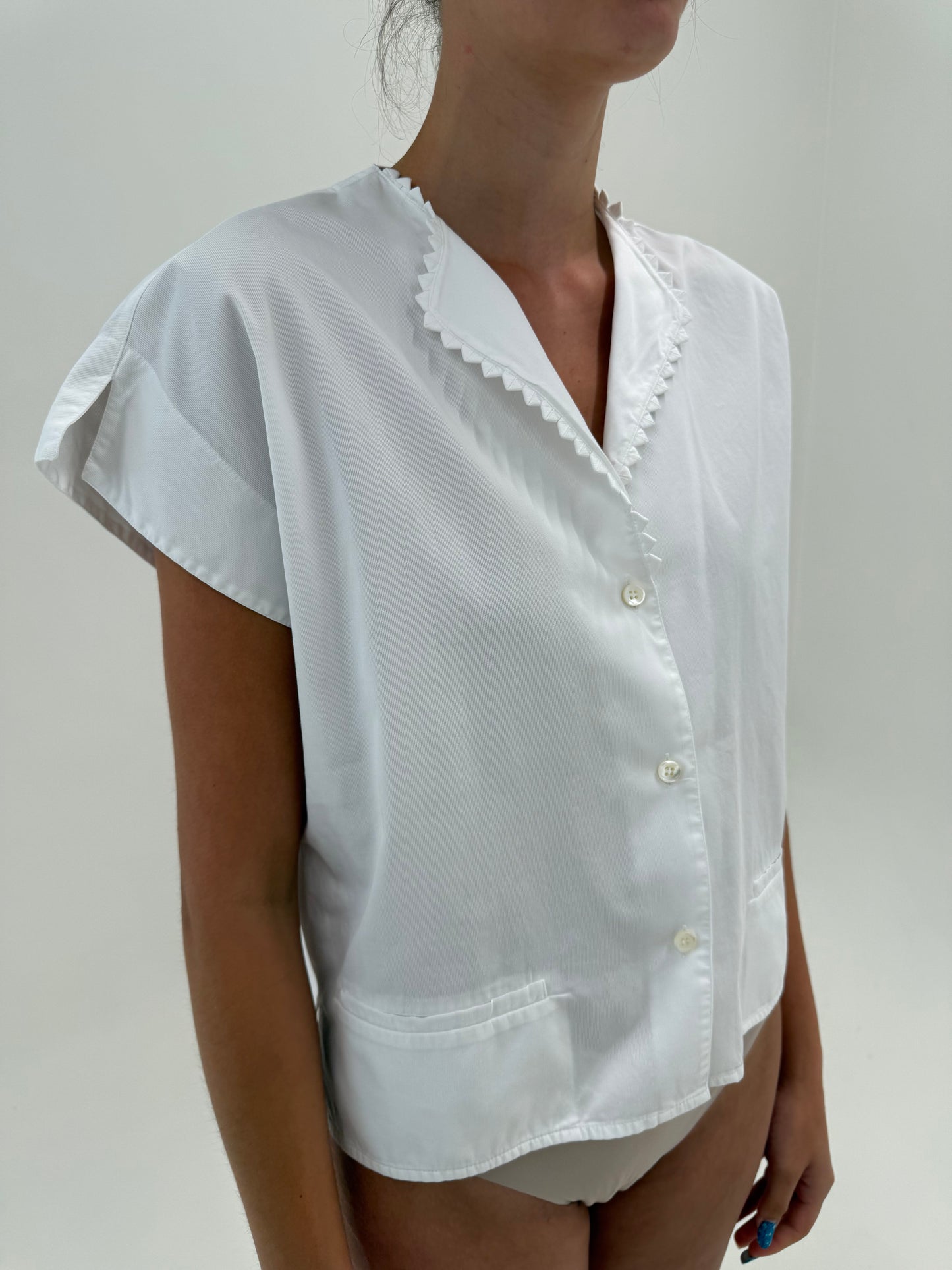 Cămașa vintage italiană de brand luxury din faille de bumbac cu dantelă