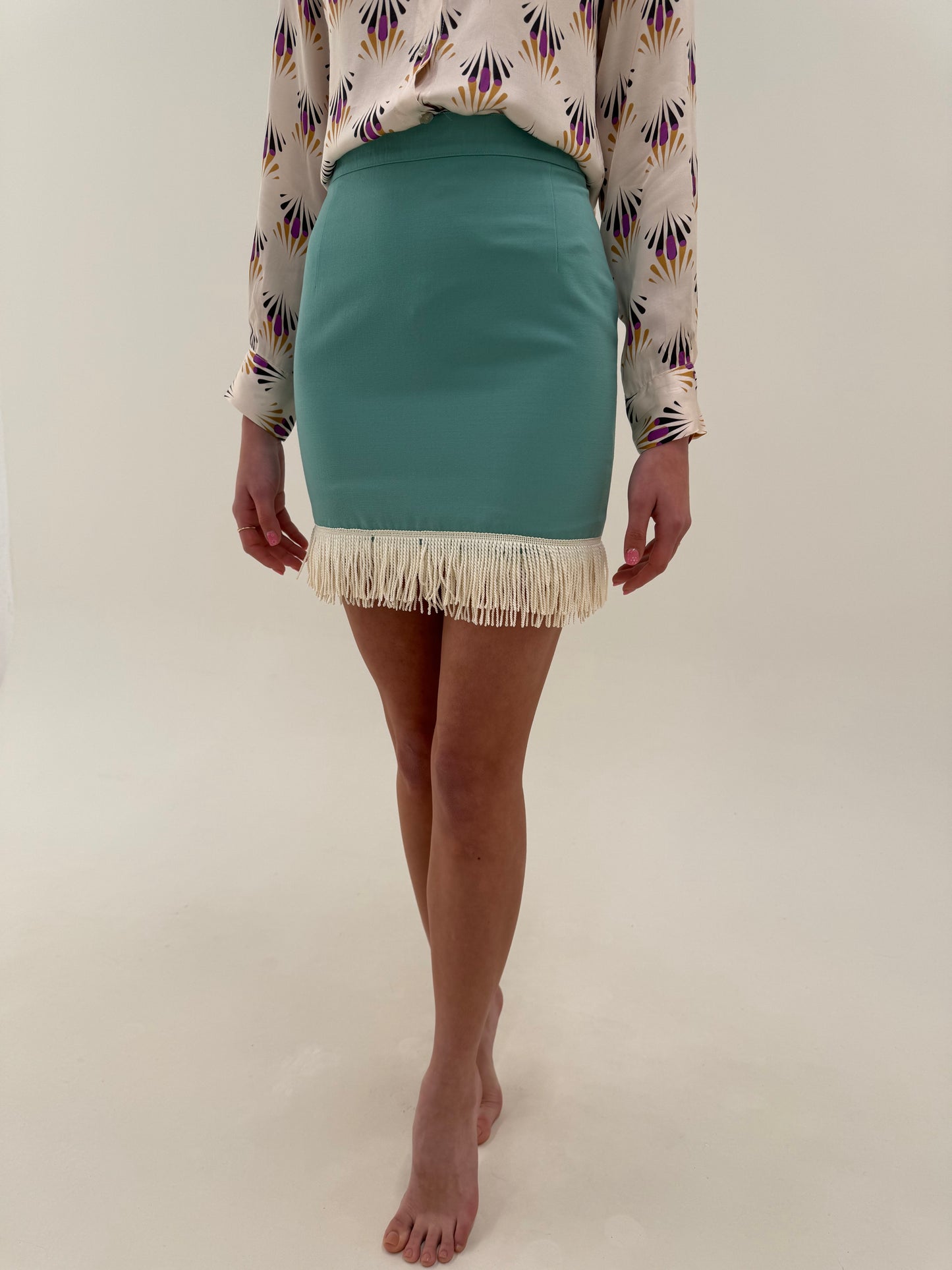 Costum Max Mara mint green de primăvară din lanita subțire cu detalii chic