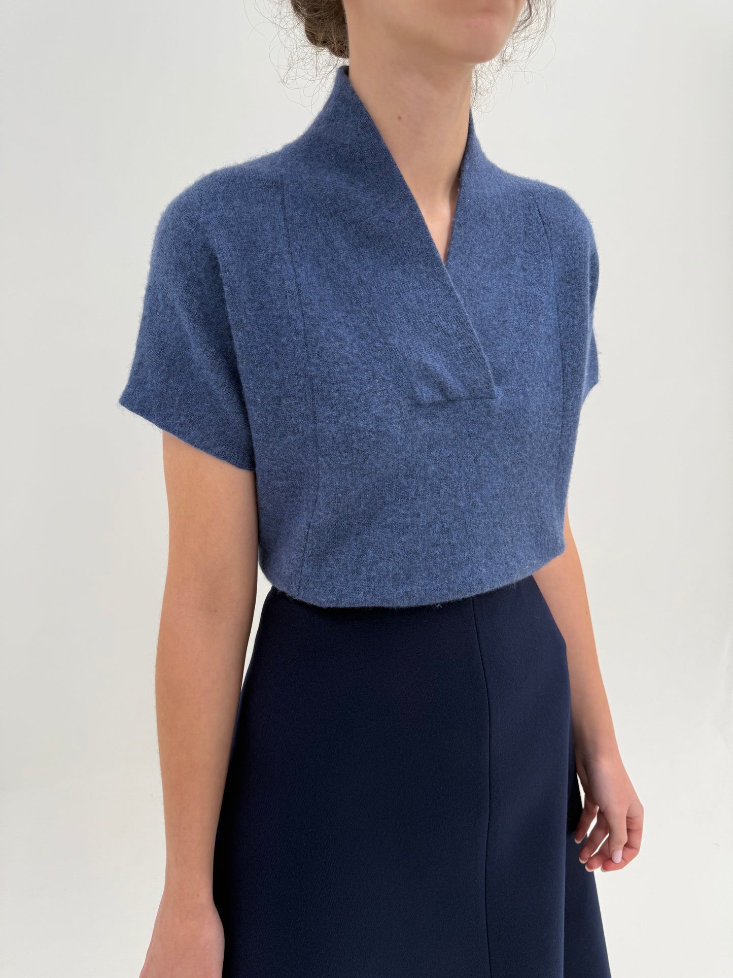 Top jeans blue luxury Madeleine din lana merino și cașmir