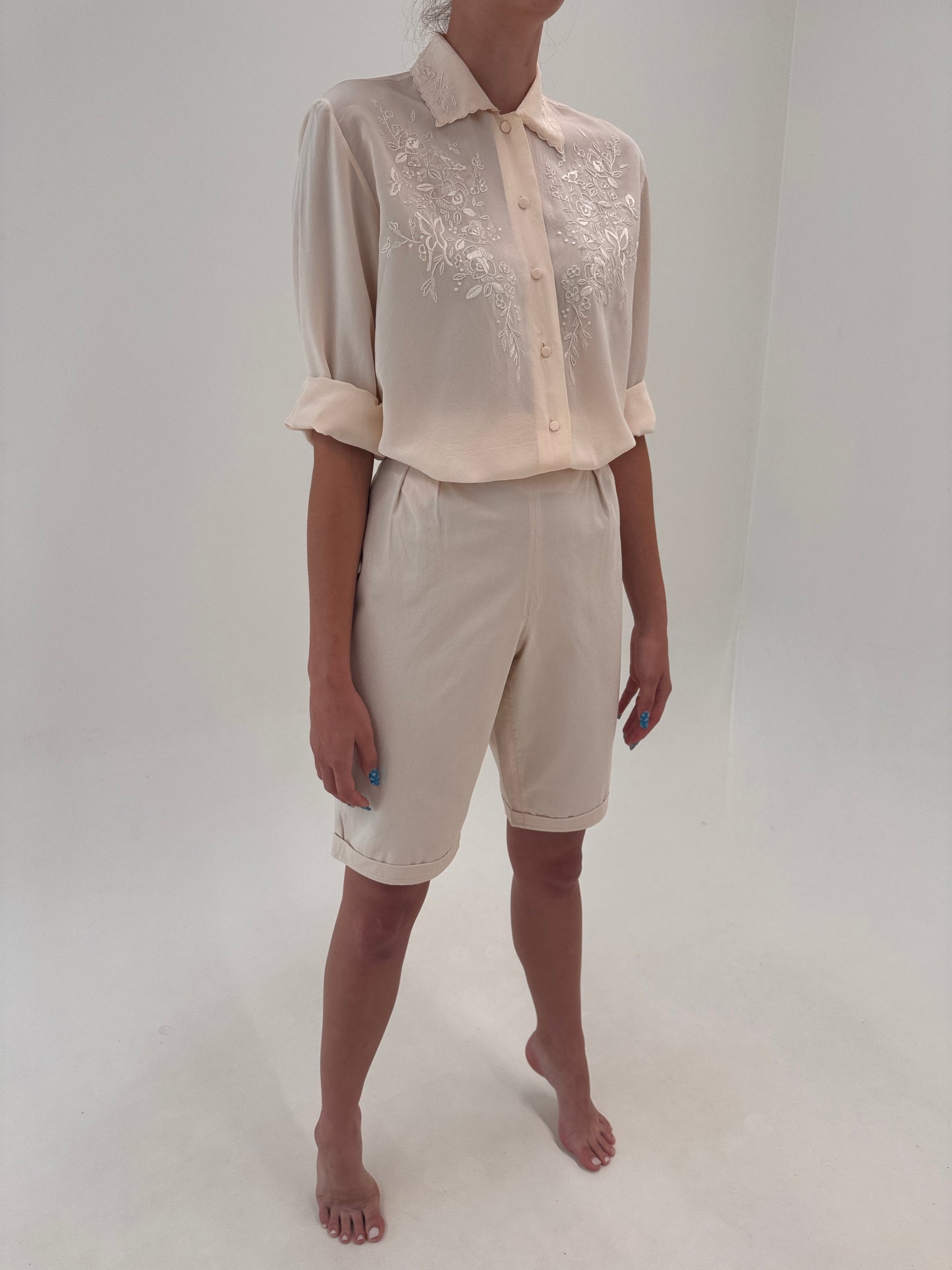 Pantaloni light pink cu talie ultra înaltă din bumbac excepțional twill