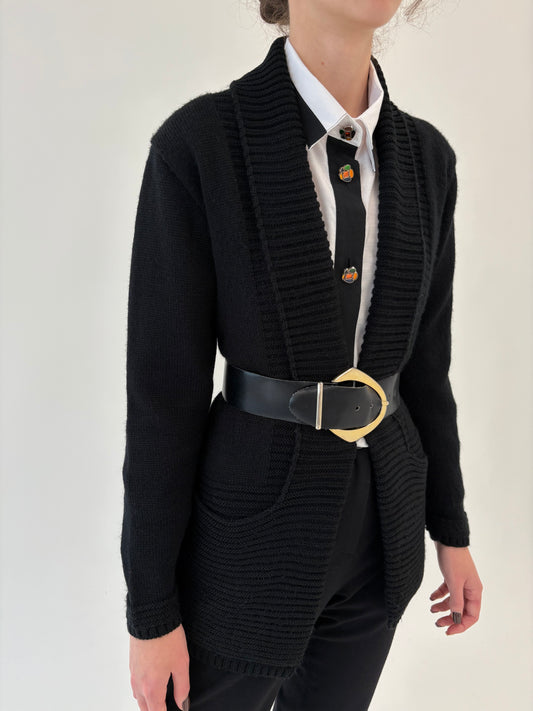 Cardigan negru italian gros din lana merino extrafina extrafina