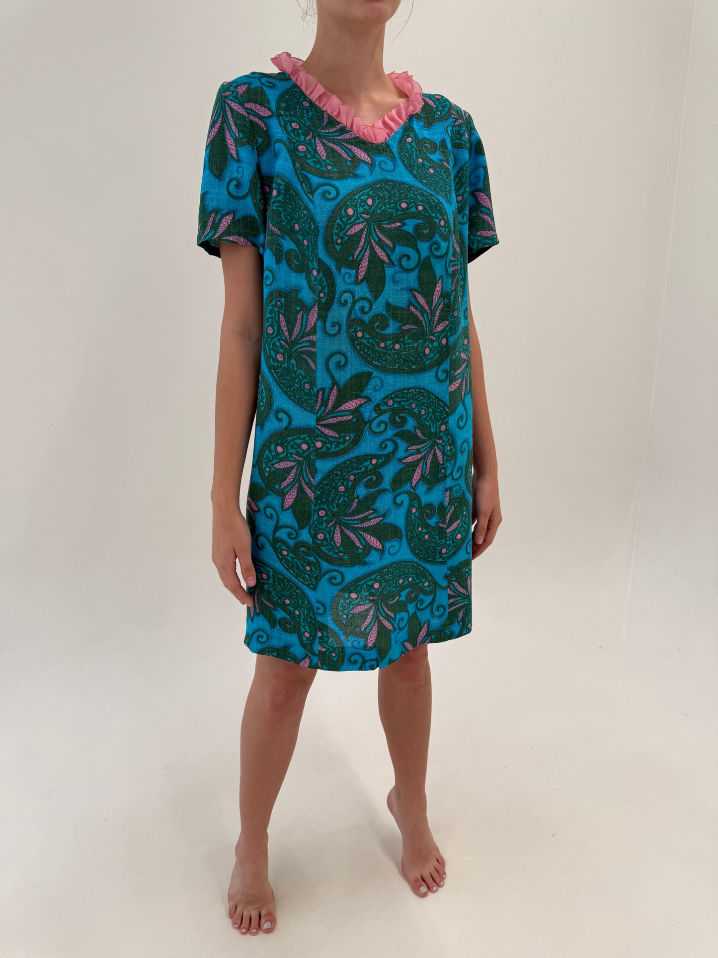 Rochie Old vintage anii 60 din pânză de in în culori superbe