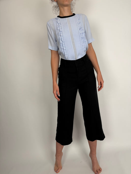 Pantaloni negri din poplin texturat de bumbac