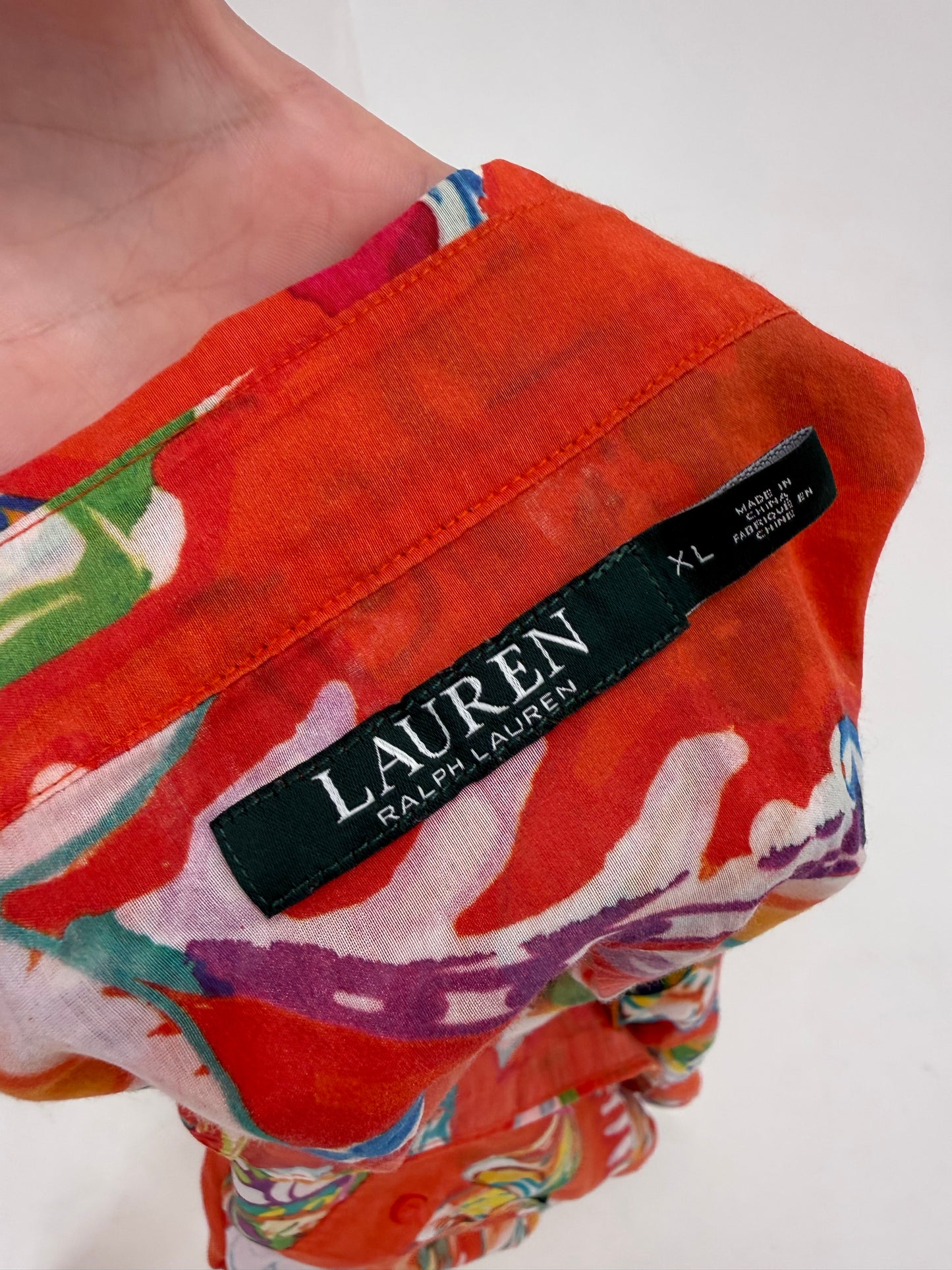 Cămașa Ralph Lauren colorată din panzica de mătase naturală și bumbac