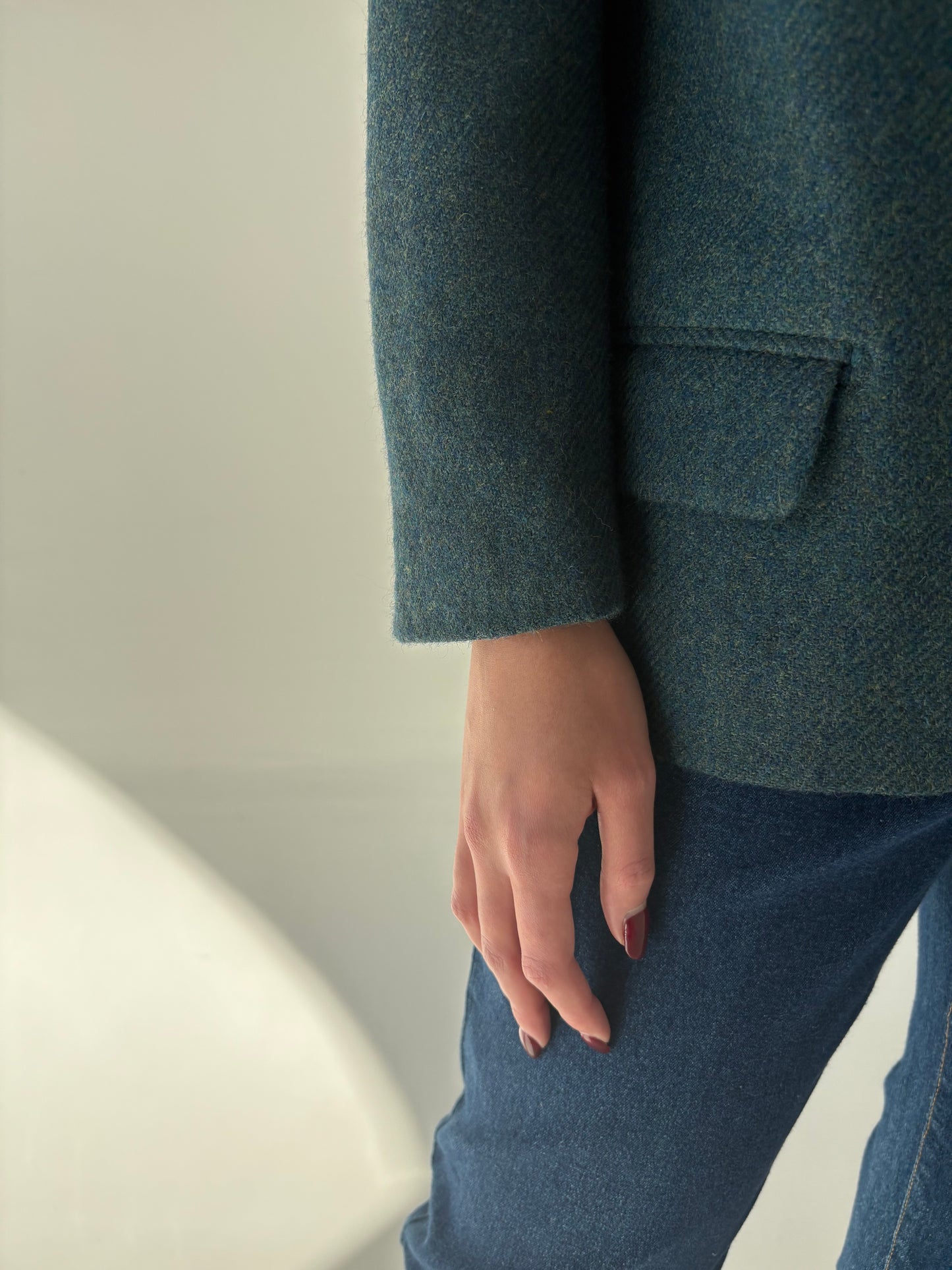 Sacou vintage italian petite din tweed de lana pura virgină certificată