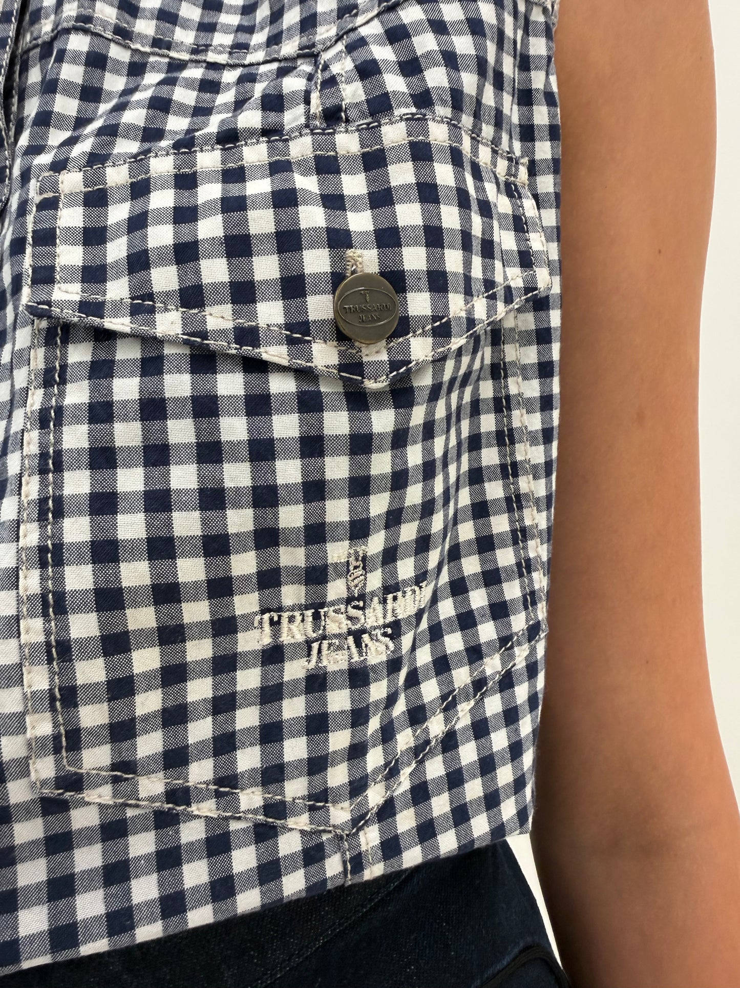 Cămașa luxury vintage Trussardi gingham din canvas moale de bumbac