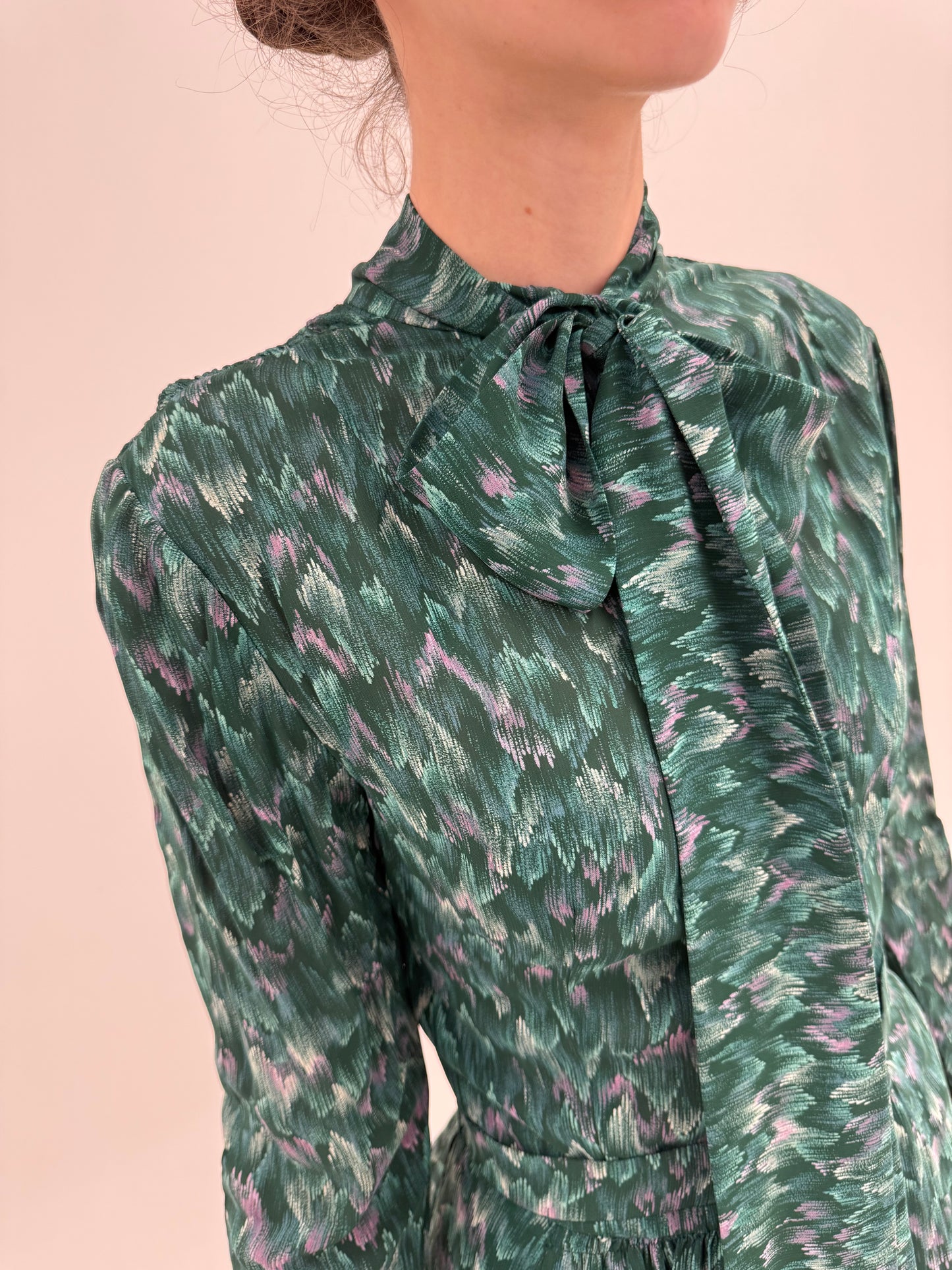 Rochie Old vintage anii 70 din creppe gros de blend mătase naturală