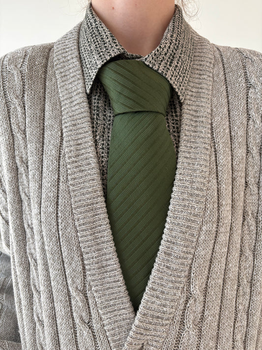 Cravata luxury italiană forest green din mătase naturală texturată