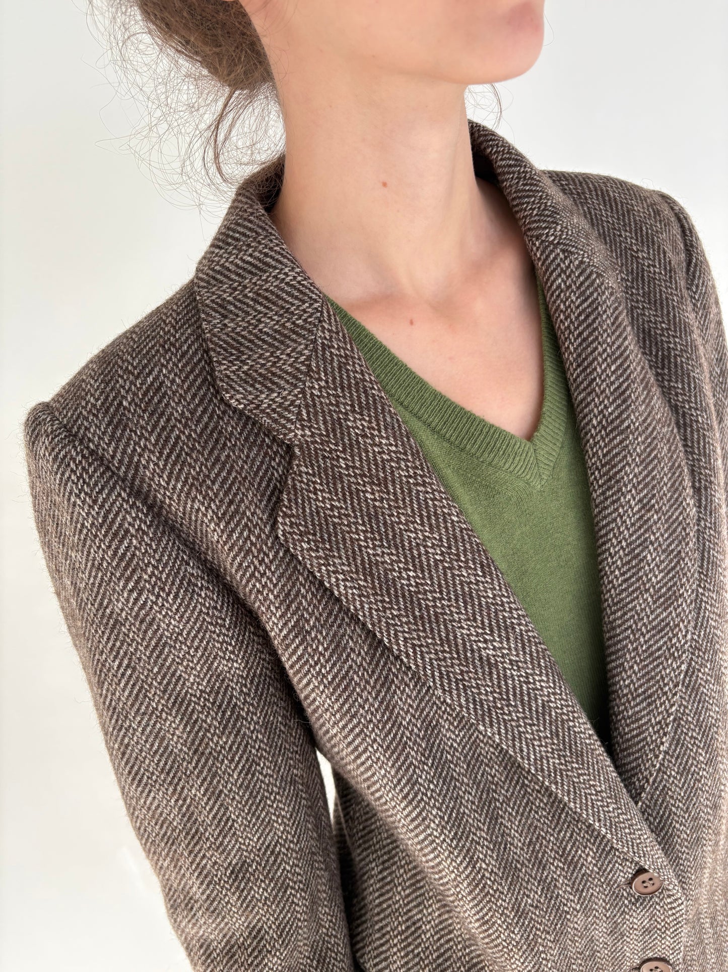 Sacou gros din teeed Chevron de lana în nuanțe neutre