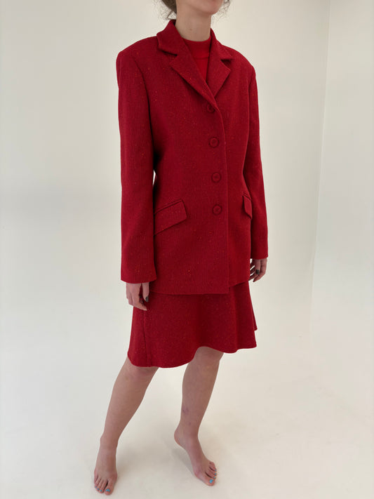 Deux piece italian excepțional din tweed Donegal în nuanțe de roșu