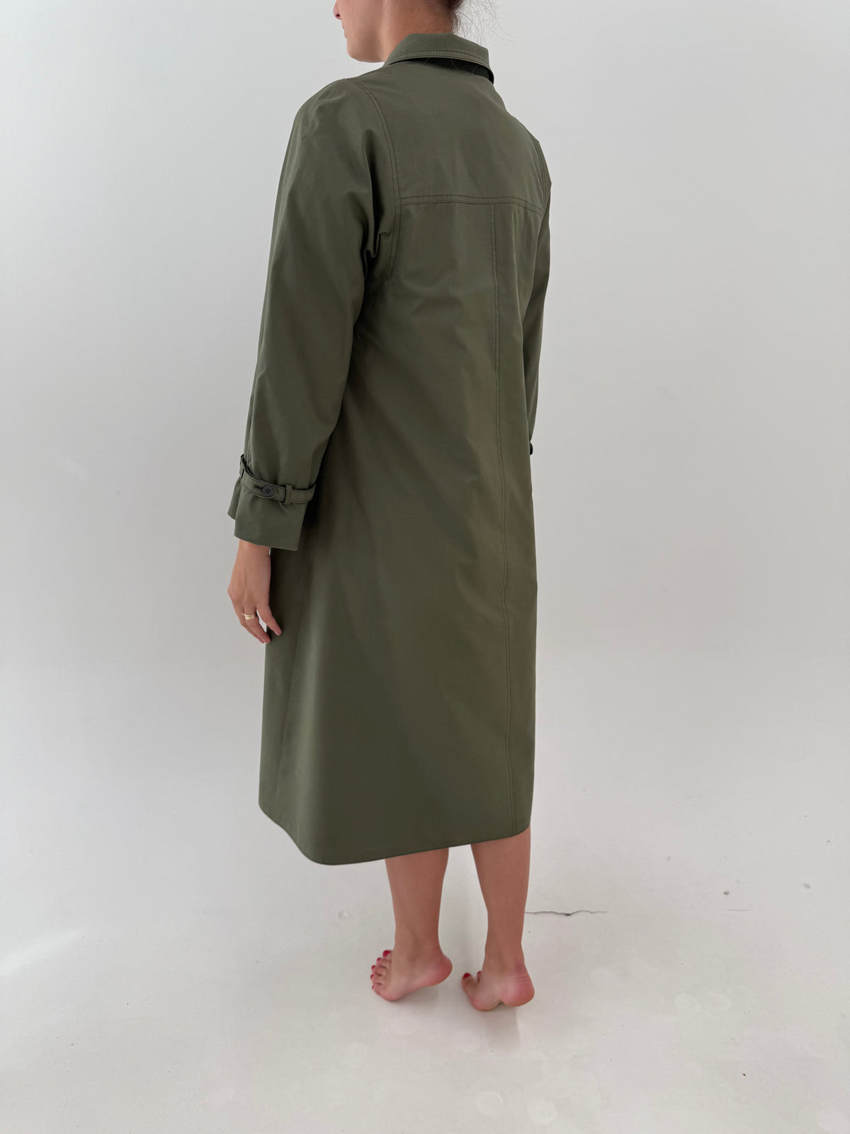 Trench vintage petite dark green cu interior din lana din gabardină impermeabilă