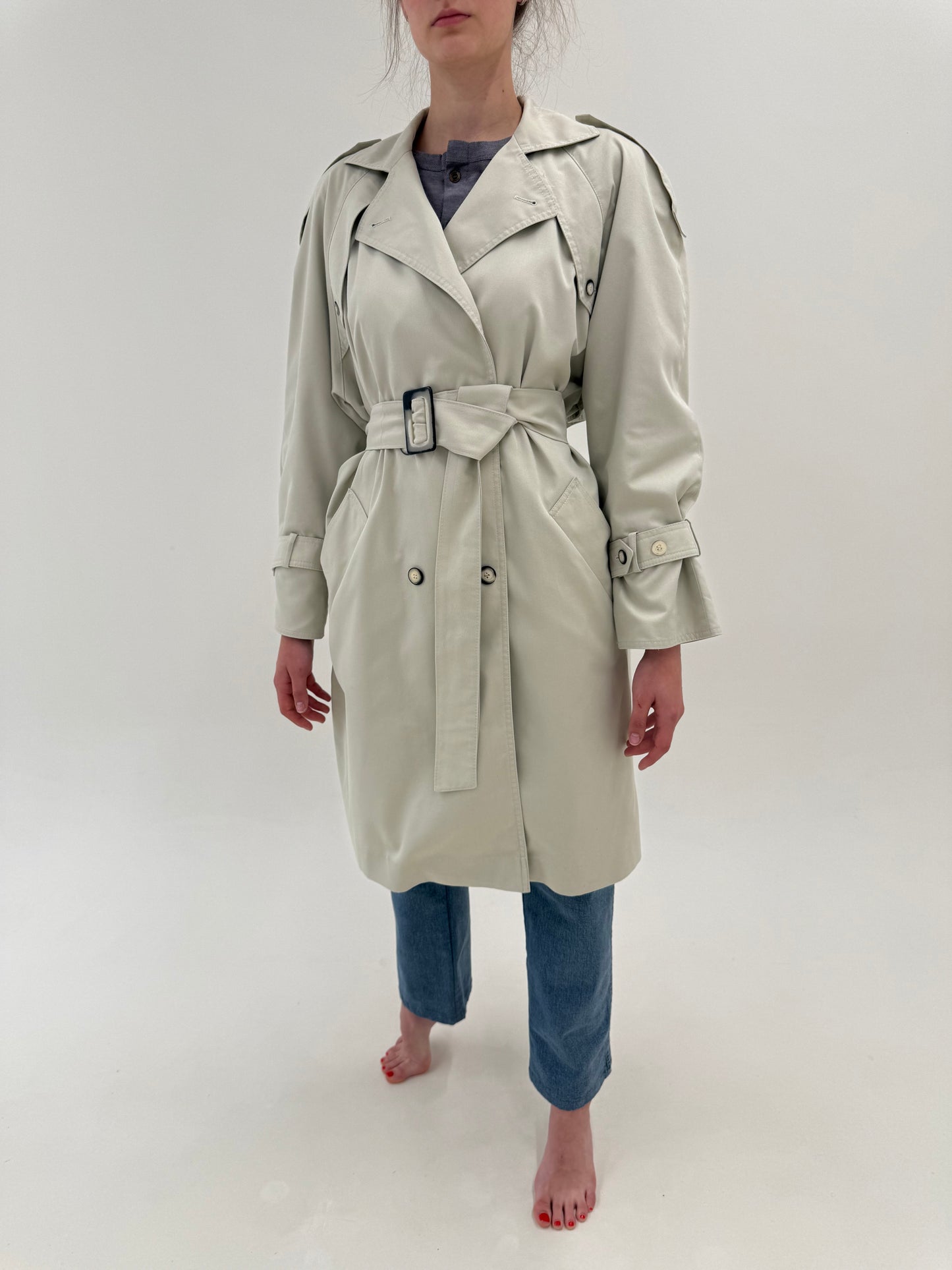 Trench vintage excepțional din gabardină în nuanța pudrată de brand premium