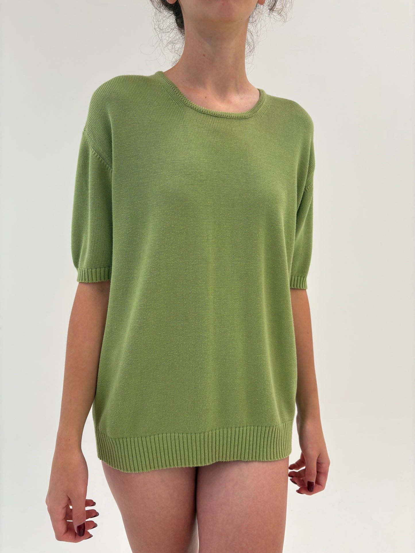 Top seaweed green din jerse de gramaj mare din mix de lana extrafina