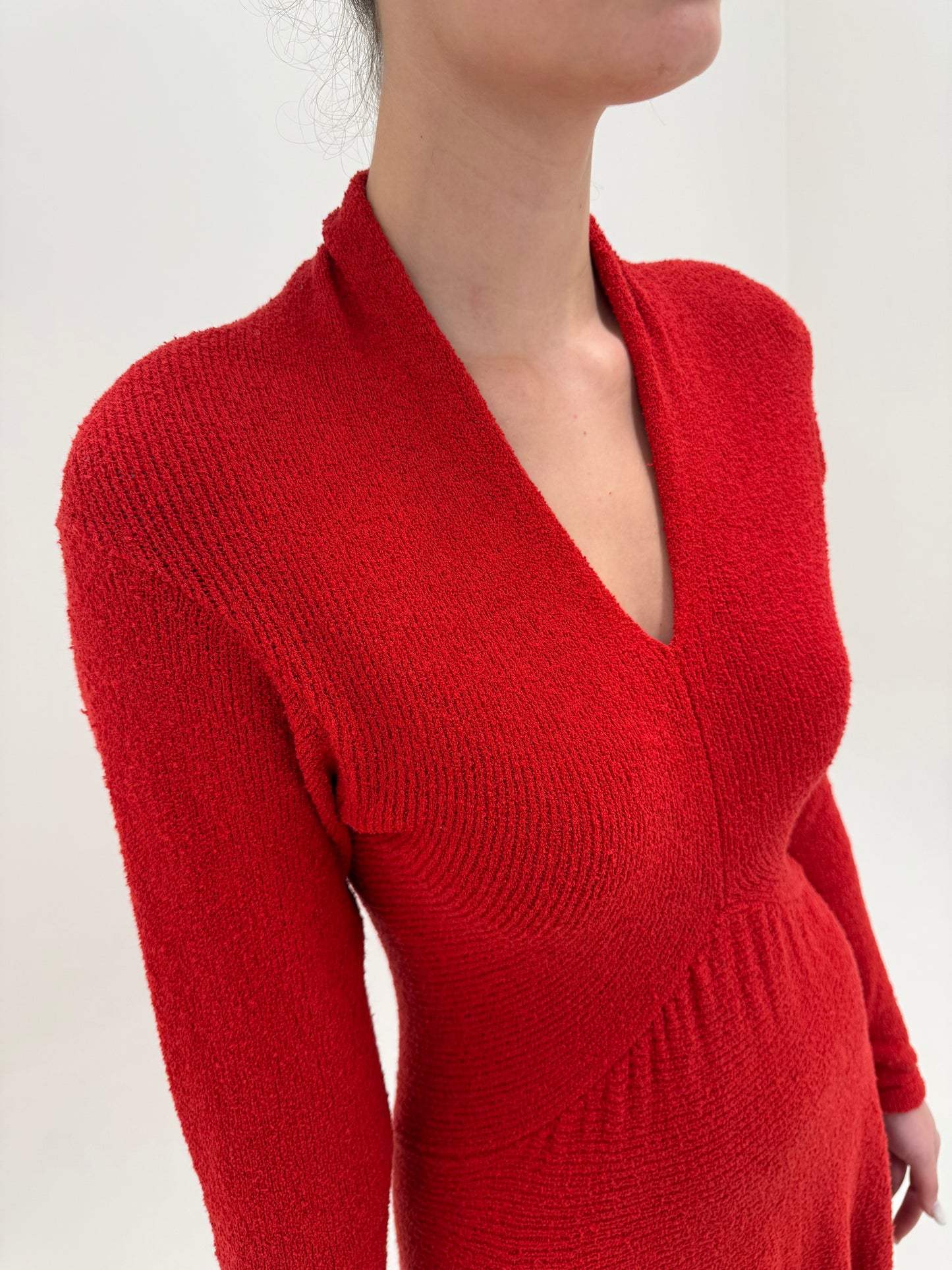 Rochie vintage maxi Cherry red din jerse greu natural in croi cambrat