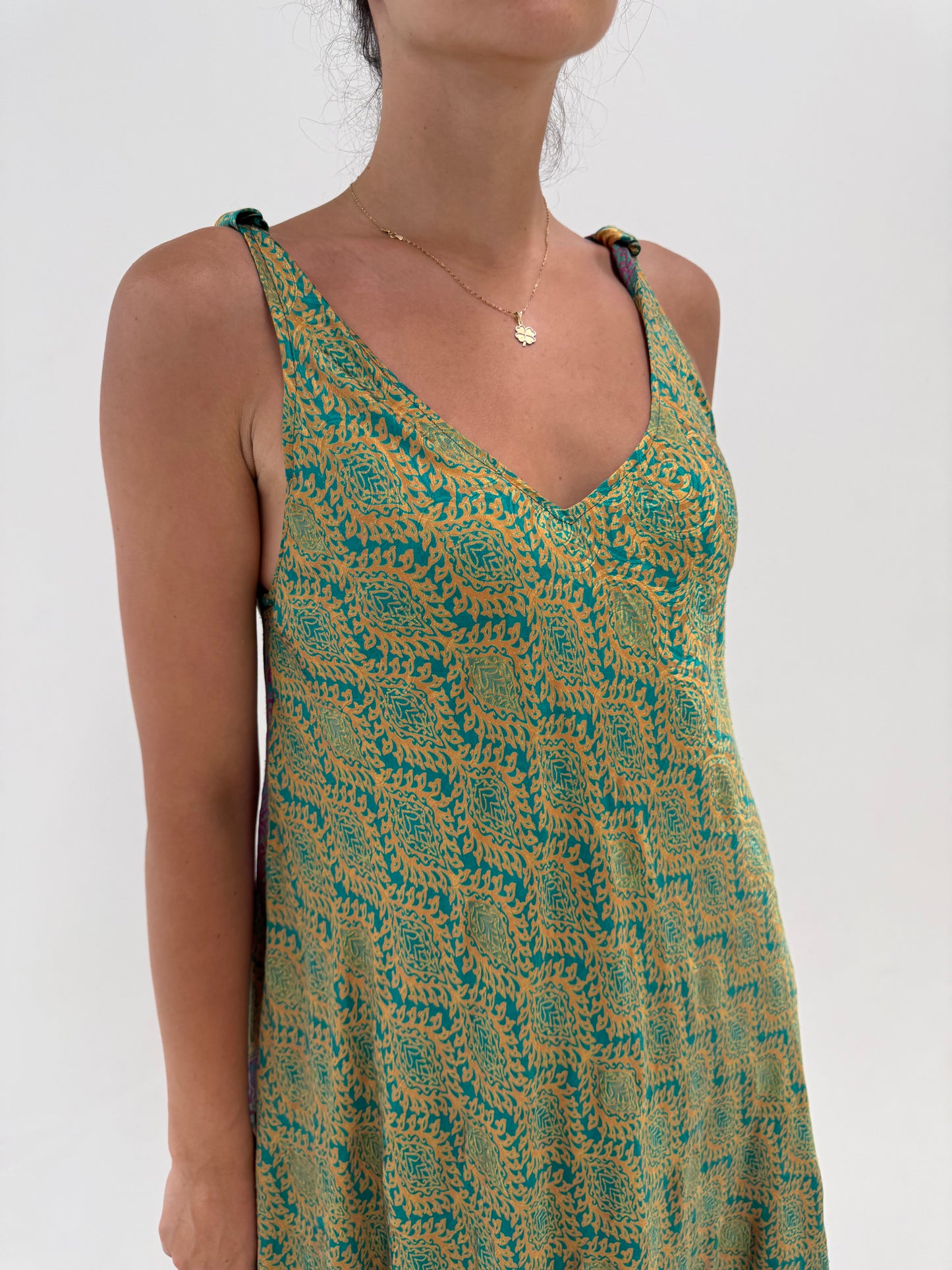 Rochie maxi boho 70% mătase naturală  în croi lejer