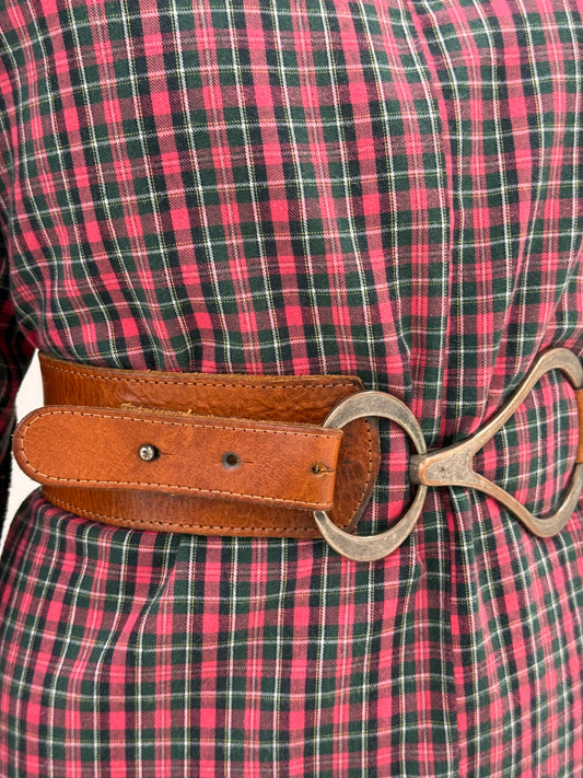 Centura statement din piele naturală groasă caramel brown