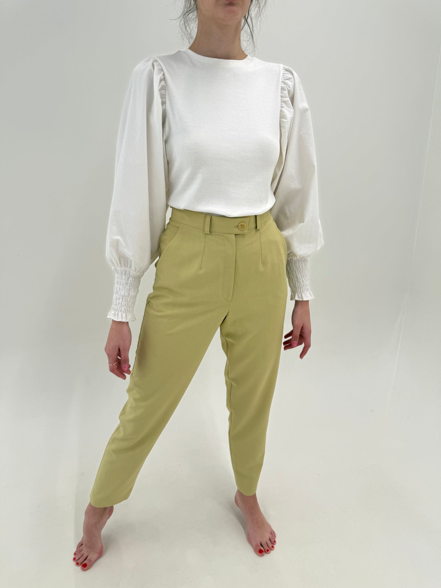 Pantaloni țigaretă muted chartreuse cu talie ultra înaltă tall