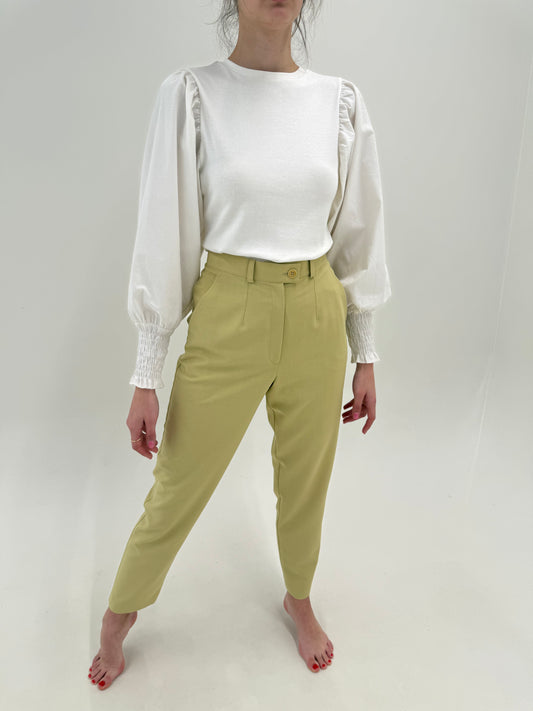 Pantaloni țigaretă muted chartreuse cu talie ultra înaltă tall