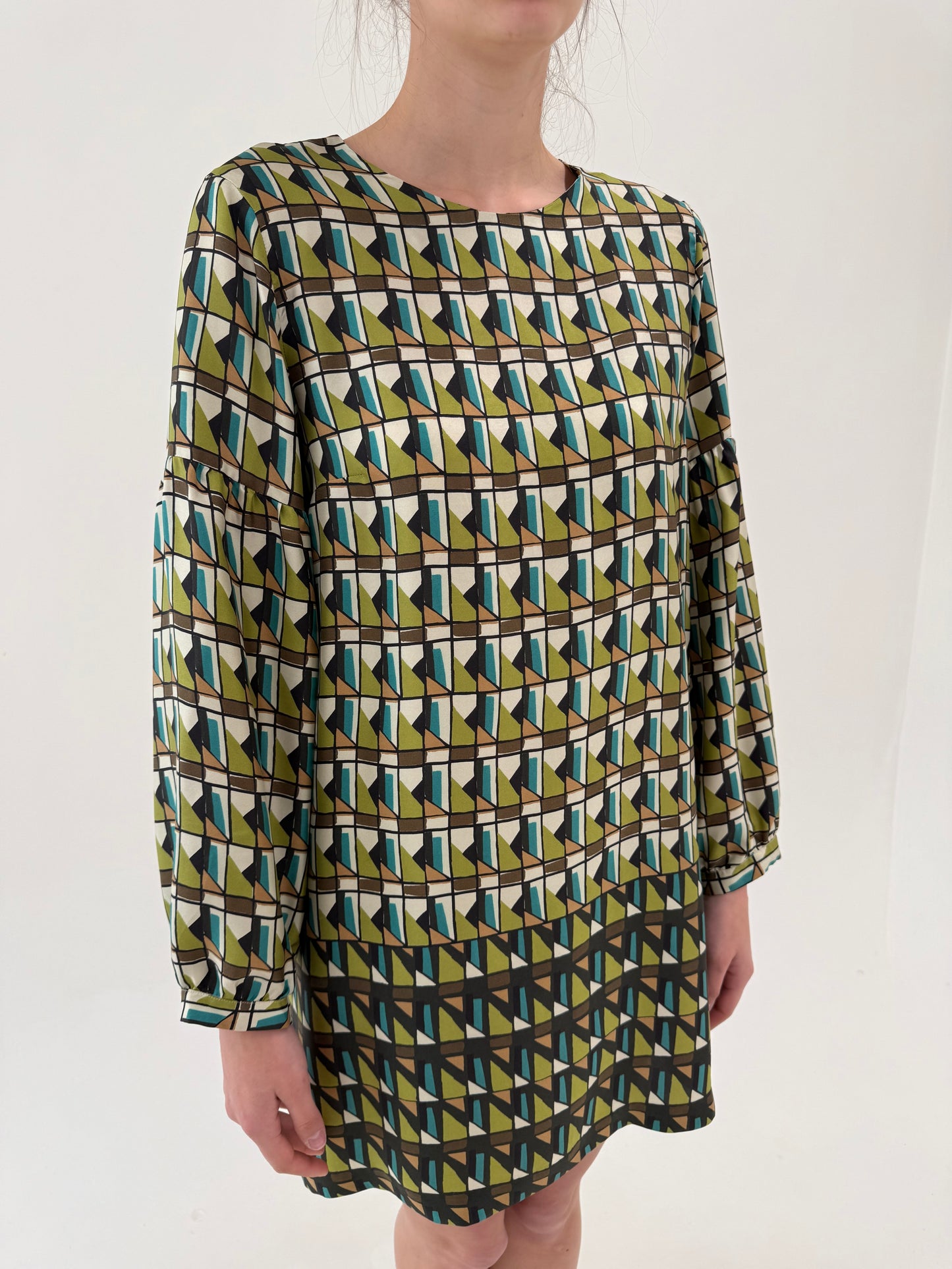 Rochie / tunică din twill de mătase naturală cu print geometric