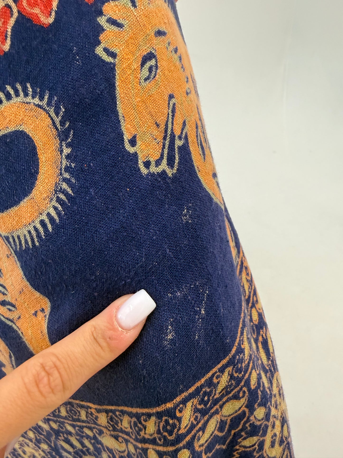 Fustă maxi tall jeans blue petrecută  din canvas de bumbac cu print manual