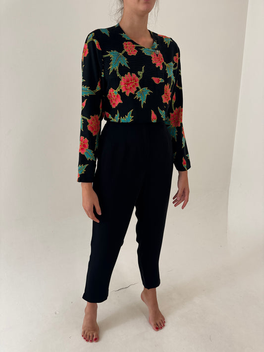 Pantaloni business negri de toamnă cu talie ultra înaltă din twill plin