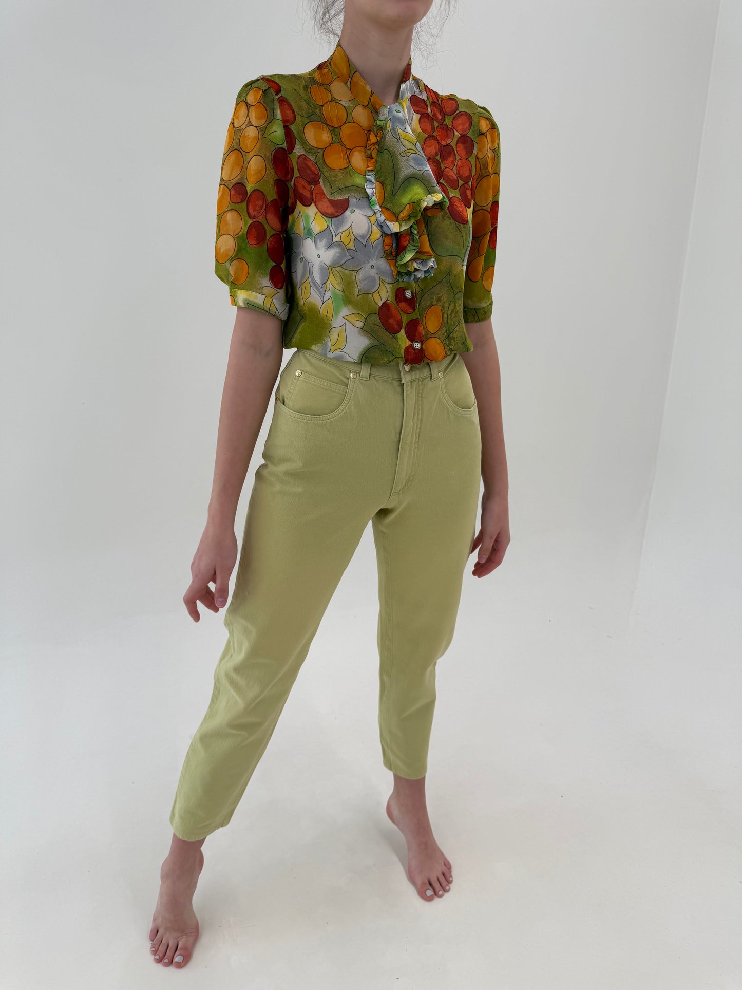 Jeans vintage ultra confort de vară cu talie ultra înaltă mom fit light Chartreuse