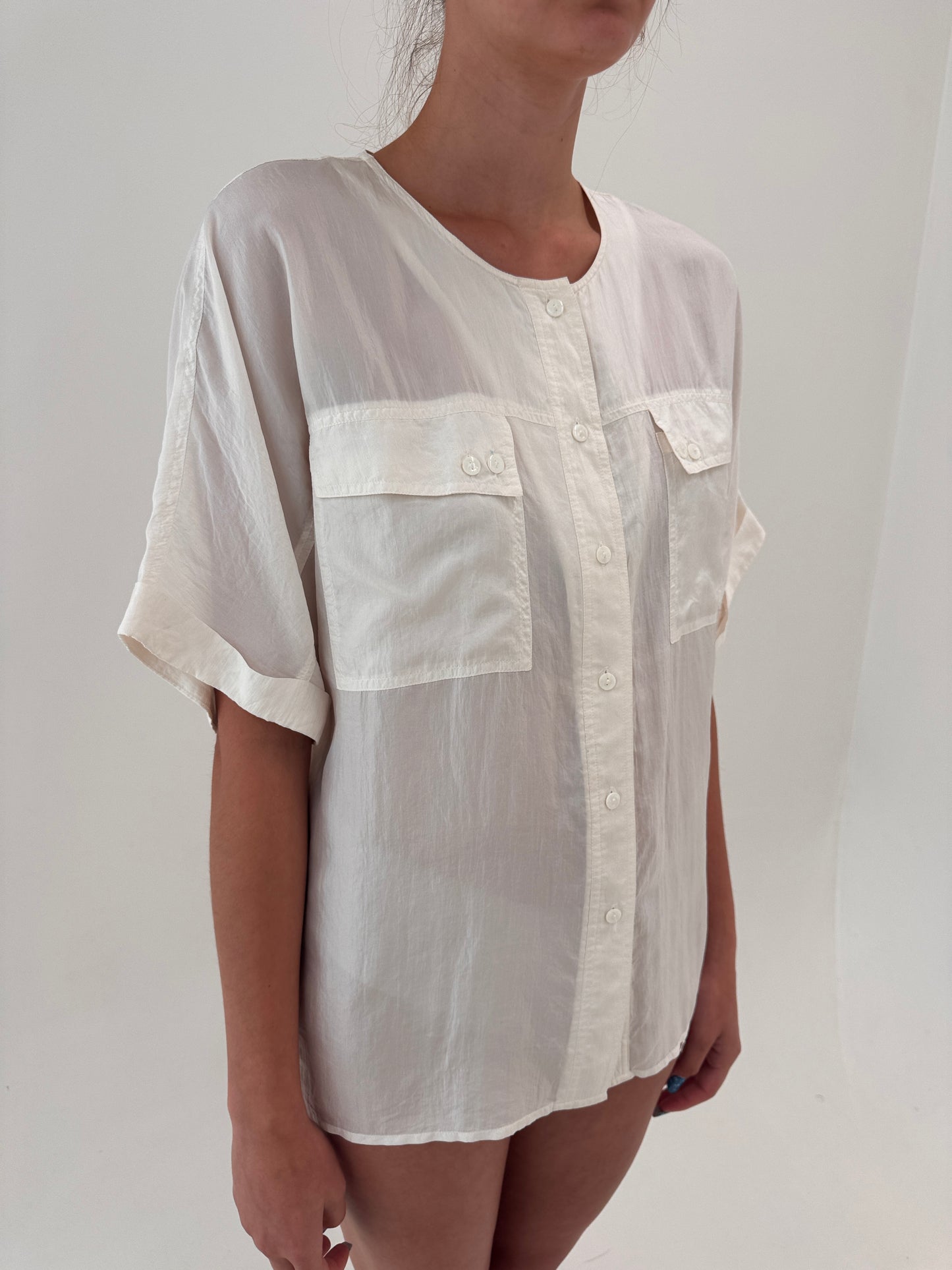 Tricou din mătase naturală în croi retro modern butter white