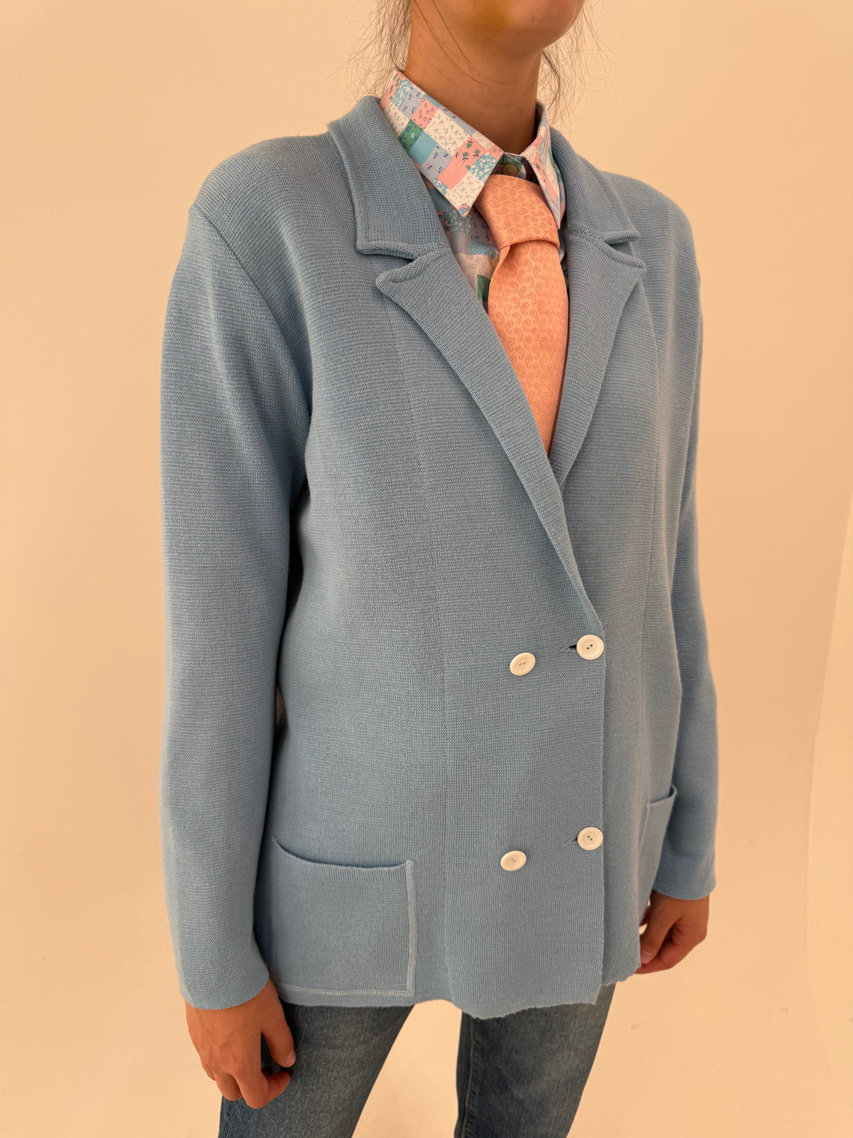 Sacou baby blue ultra confort din tricot de lana extrafina cu închidere dublă