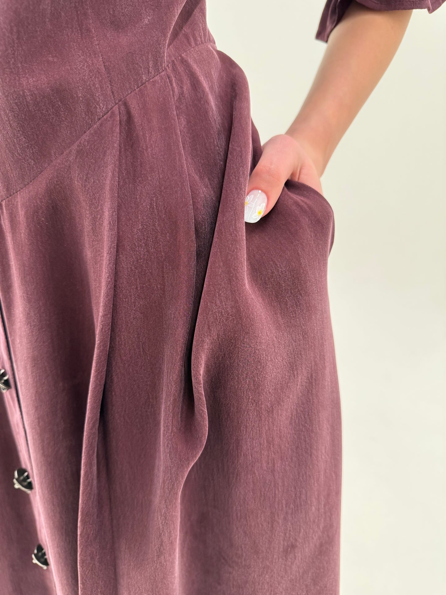 Rochie vintage plum din bumbac excepțional cu corsaj