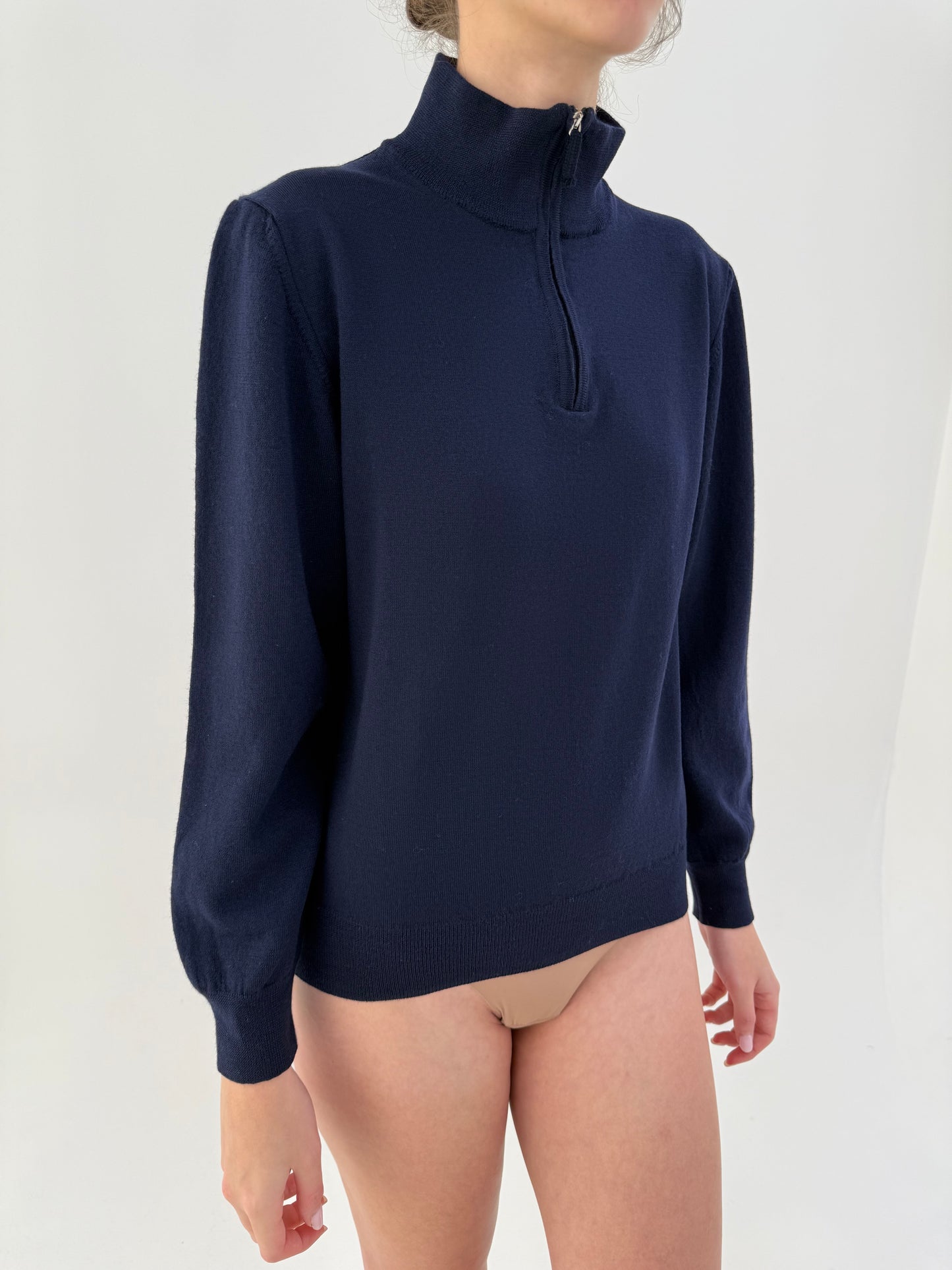 Maleta premium quarter zip din lana merino extrafina de gramaj mare