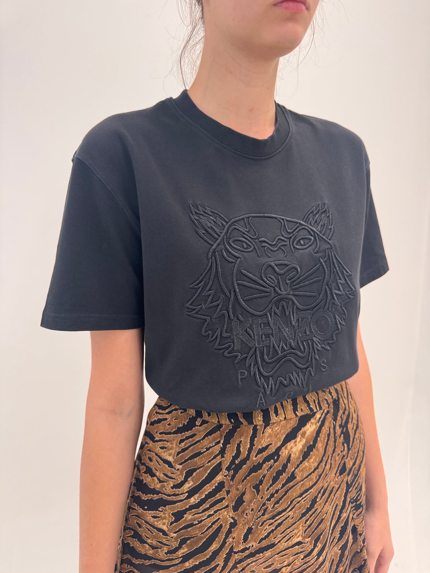Top negru Kenzo cu logoul brodat din bumbac premium