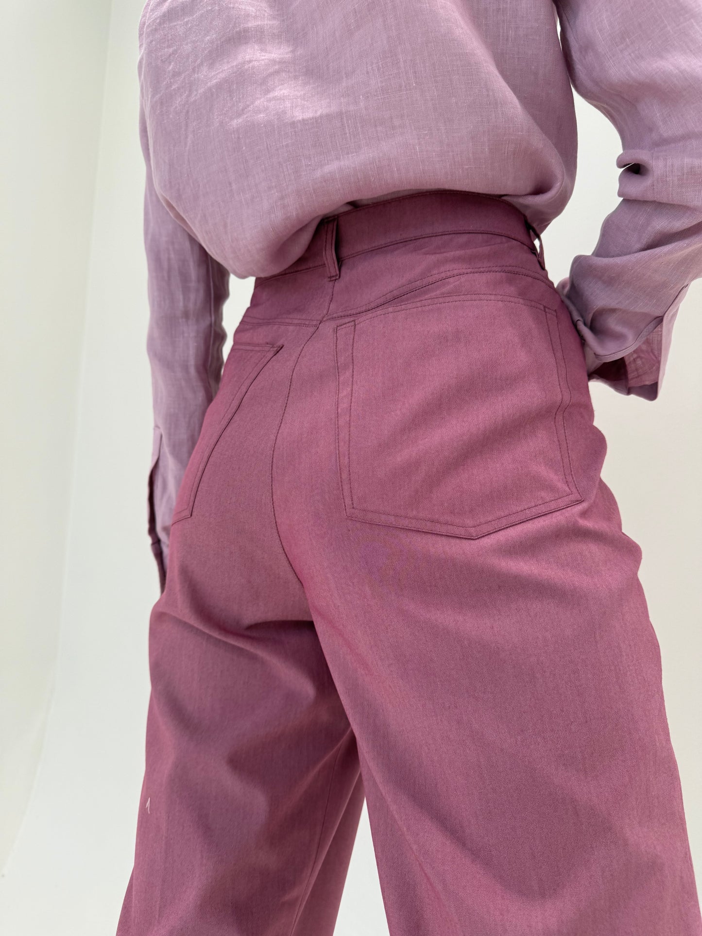 Pantaloni dusty rose Pink de vara cu talie ultra înaltă și solduri generoase
