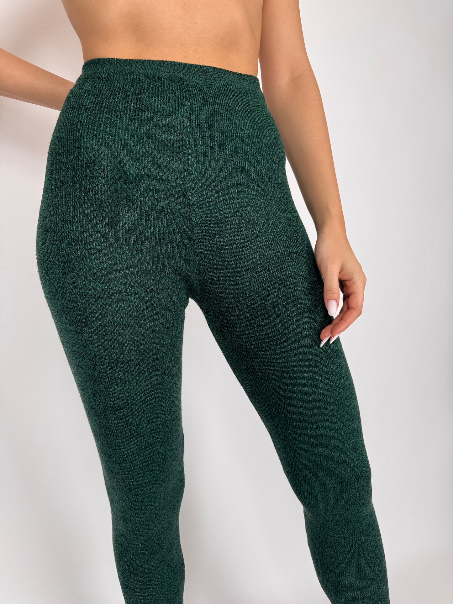 Leggings din mix de lana extrafina cu talie ultra înaltă dark green