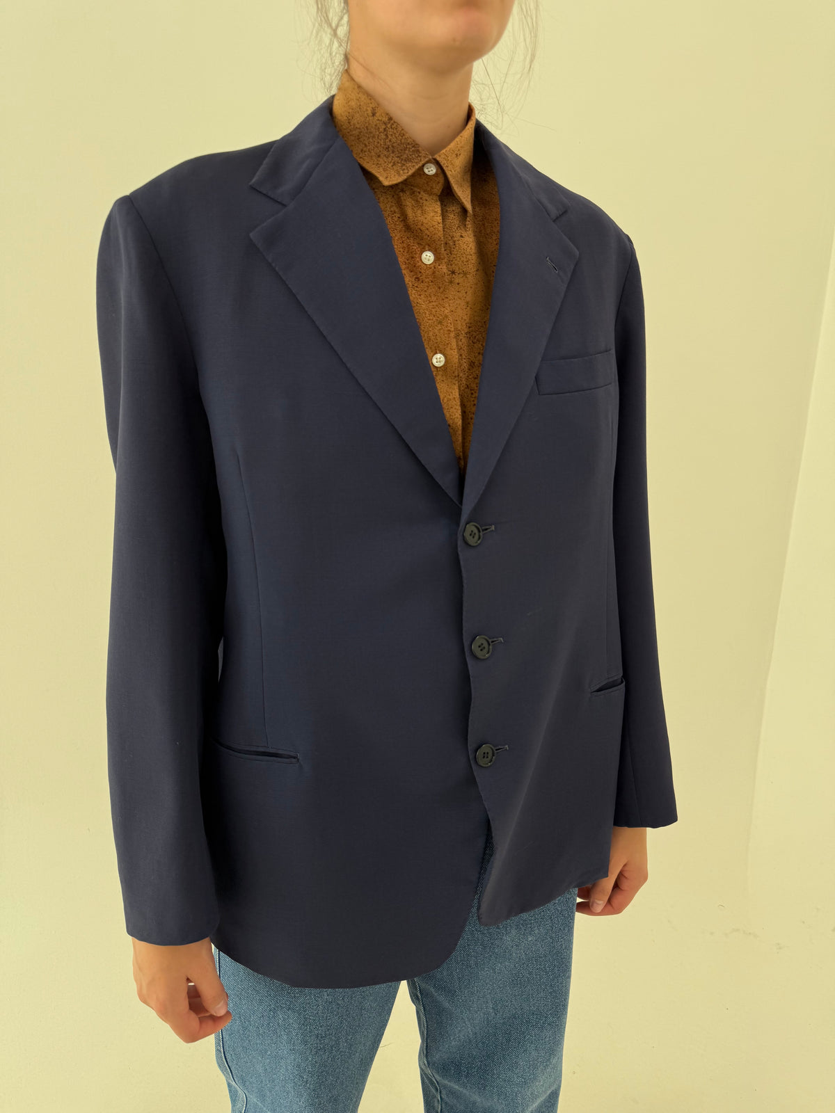 Sacou vintage italian Navy blue în croi actual din lana extrafina tall