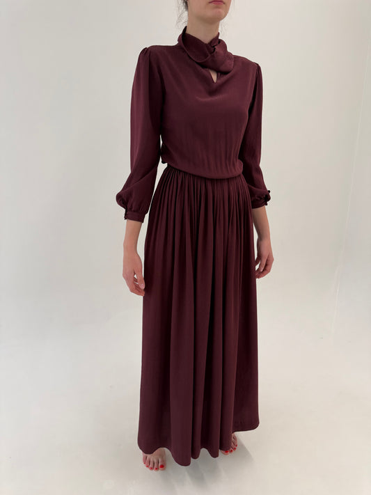 Rochie maxi italiană din mătase naturală excepțională plum