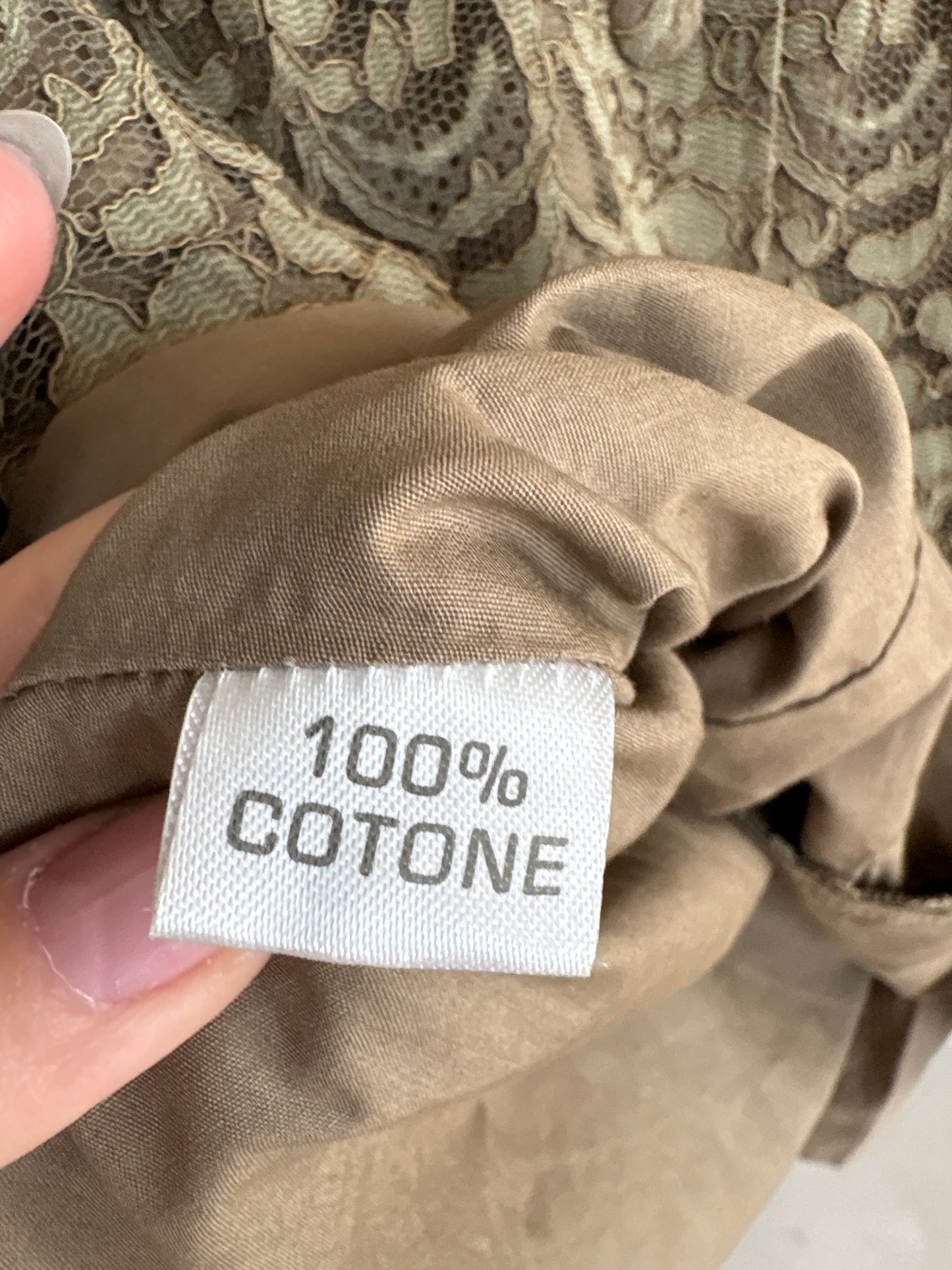 Sacou vintage din dantelă guipure de bumbac light kaki în croi ușor cambrat