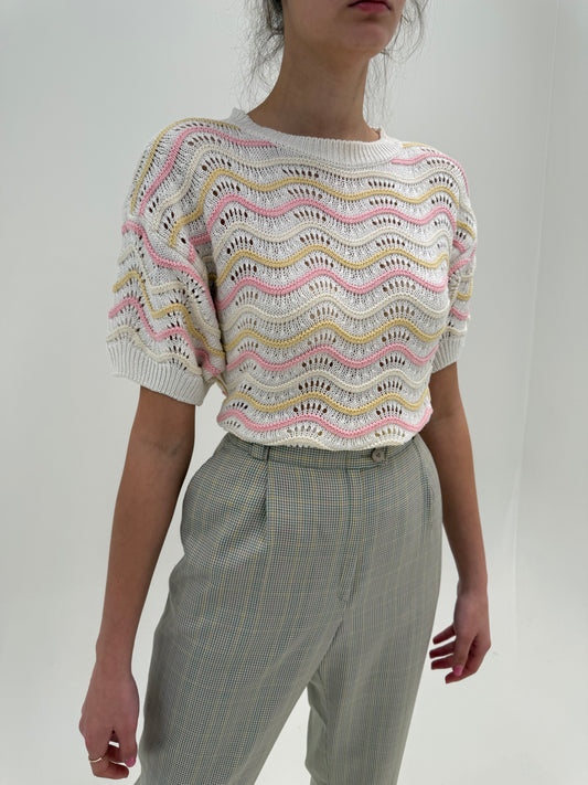 Top vintage din tricot excepțional în stil Missoni și culori pudrate