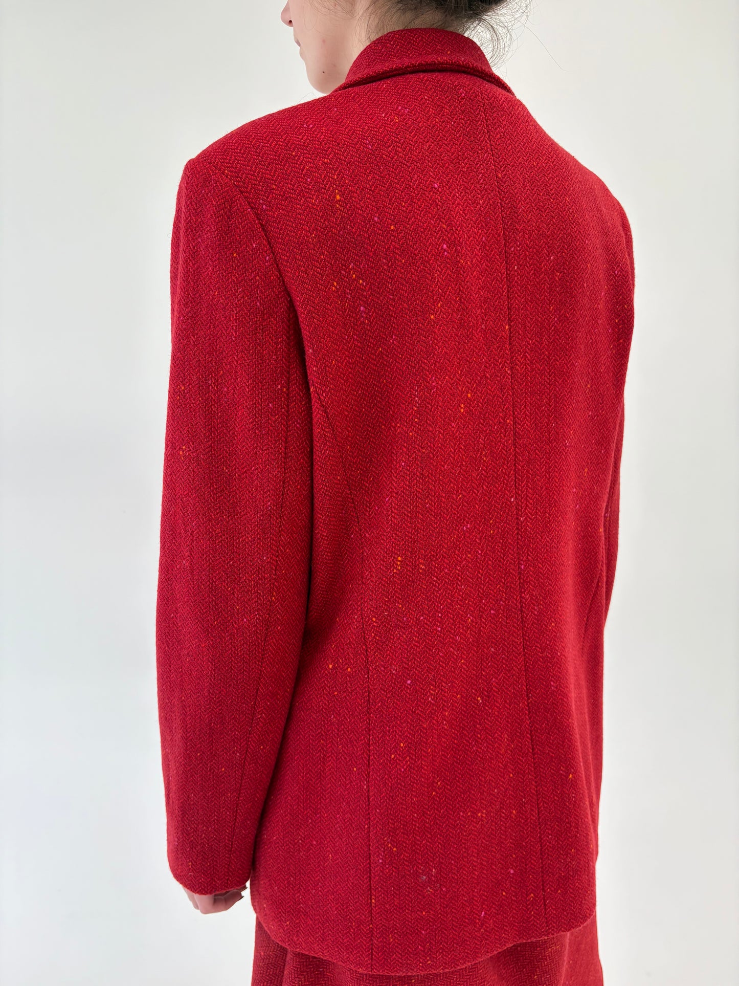 Deux piece italian excepțional din tweed Donegal în nuanțe de roșu