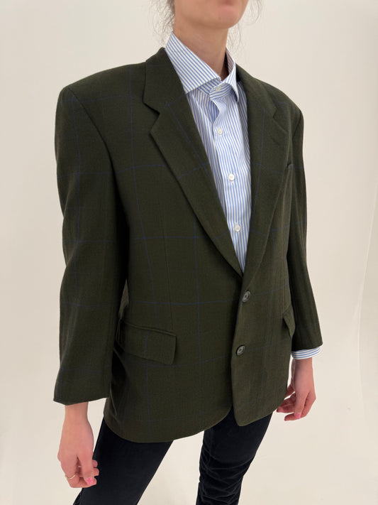 Sacou Hugo Boss petite dark green Chevron și carouri din stofita de lana și cașmir