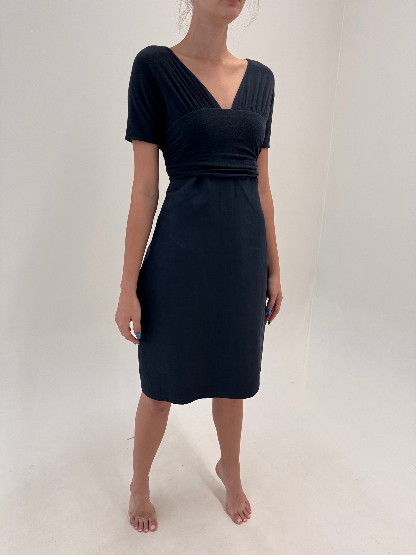 Rochie Max Mara petrol gray ultra confort din pânză de in cu top din bumbac