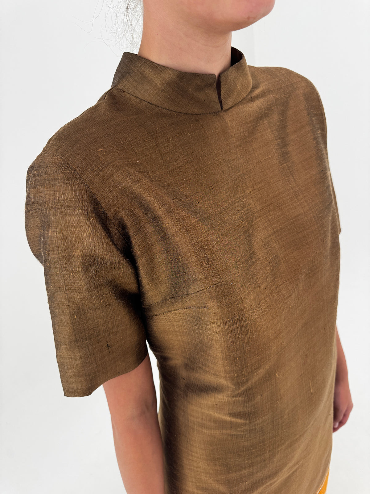Rochie vintage maxi old vintage final de ani 60 din mătase thailandeză groasa țesută manual